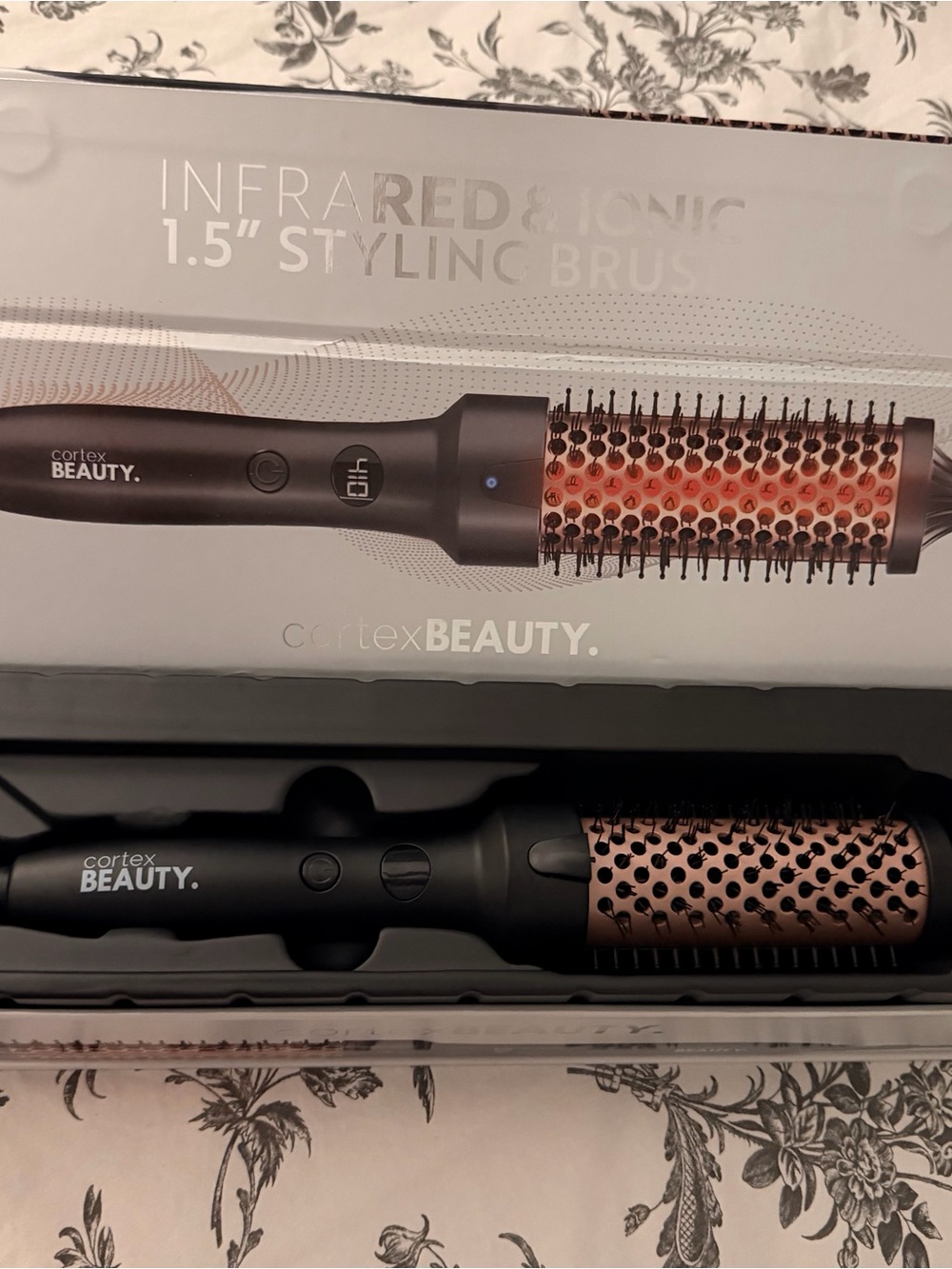 1.5" Infrared & Ionic Heated Styling Brush - Black with Rose Gold Barrel